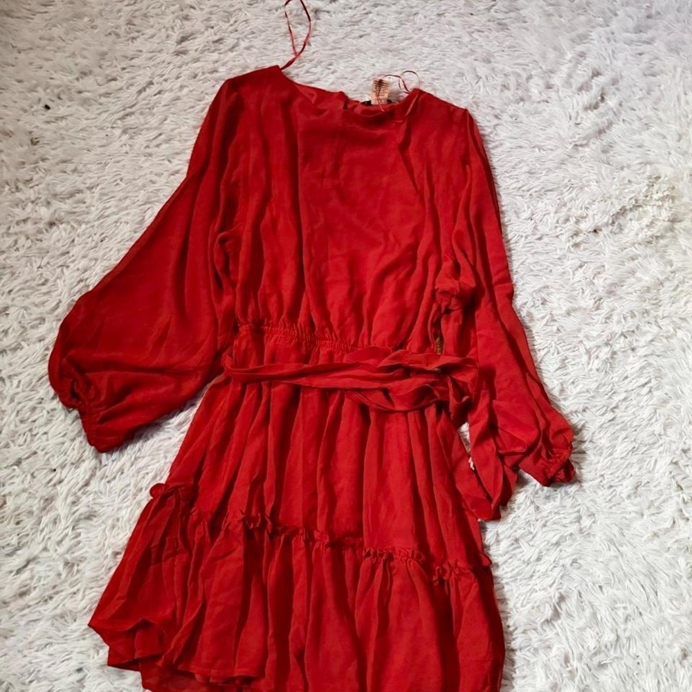 Flowy Red Hot Whimsical Tiered Whimsygoth Balloon Sleeve Dress Womens S Bold